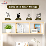 Lukzer Wooden & Metal Study Desk with 3 Storage Shelf & Open Bookshelf for Home (MST-011/White & White)