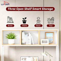 Lukzer Wooden & Metal Study Desk with 3 Storage Shelf & Open Bookshelf for Home (MST-011/White & White)