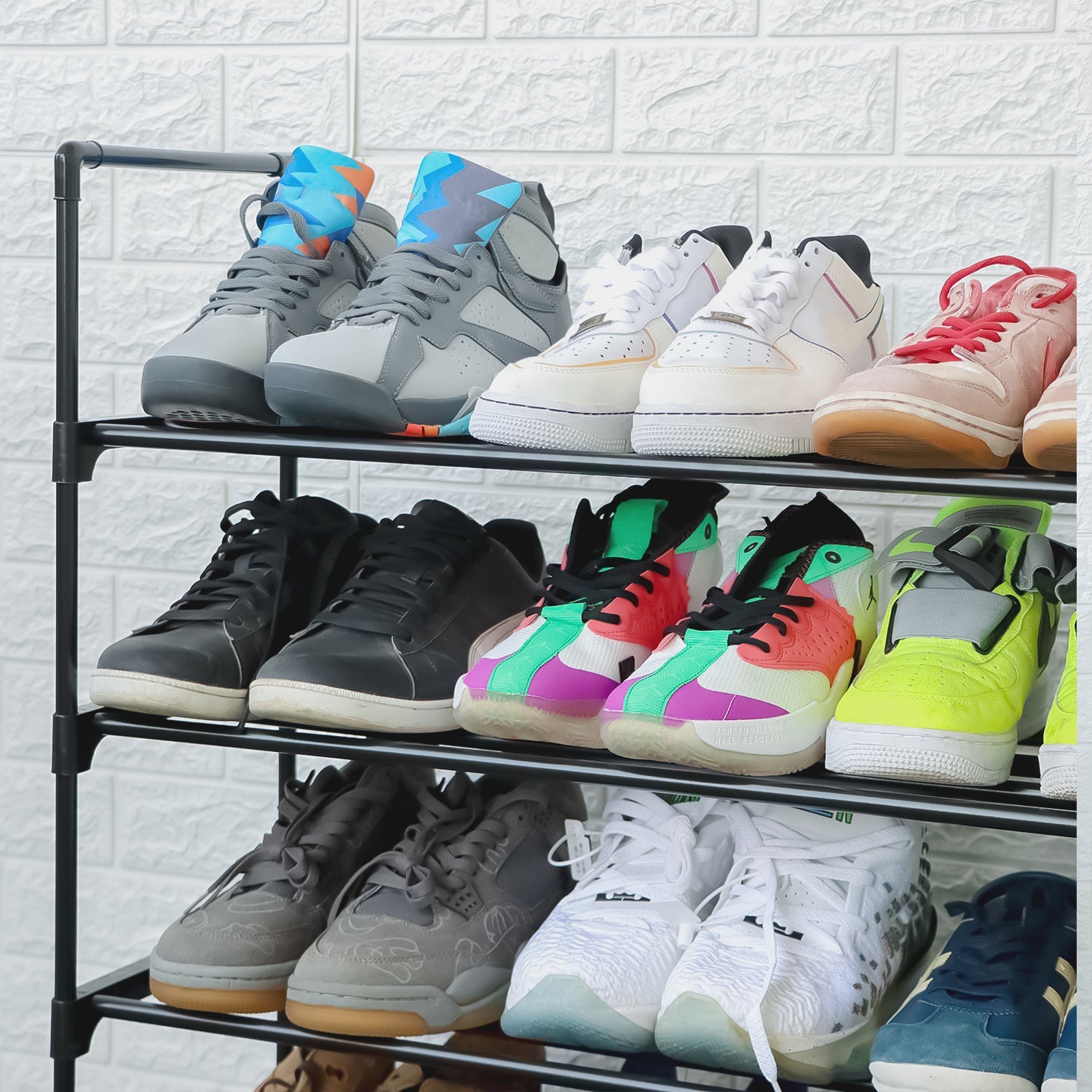 Lukzer 5-Tier Large Dual-Material Shoe Rack – Spacious Storage (Black, Large)