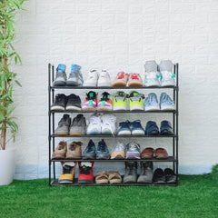 Lukzer 5-Tier Large Dual-Material Shoe Rack – Spacious Storage (Black, Large)