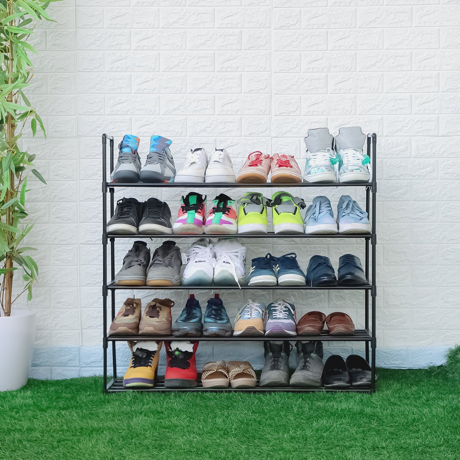 Lukzer 5-Tier Large Dual-Material Shoe Rack – Spacious Storage (Black, Large)