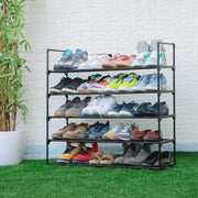Lukzer 5-Tier Large Dual-Material Shoe Rack – Spacious Storage (Black, Large)