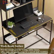 Lukzer Wooden & Metal Study Desk with 3 Storage Shelf & Open Bookshelf for Home (MST-011/Black & Black)