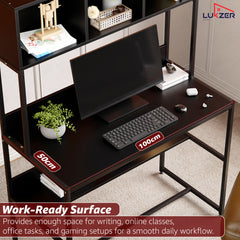 Lukzer Wooden & Metal Study Desk with 3 Storage Shelf & Open Bookshelf for Home (MST-011/Black & Black)