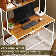 Lukzer Wooden & Metal Study Desk with 3 Storage Shelf & Open Bookshelf for Home (MST-011/White & Oak Brown)