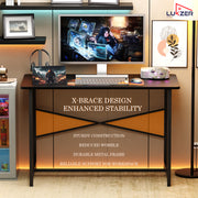 Lukzer Engineered Wood Study Table with X-Support Metal Frame & Adjustable Footpad (MST-009/Black & Black)