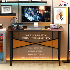 Lukzer Engineered Wood Study Table with X-Support Metal Frame & Adjustable Footpad (MST-009/Black & Black)