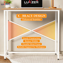 Lukzer X-Support Metal Frame & Engineered Wood Study Table for Home & Office (MST-008) white &  Oak Brown
