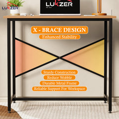 Lukzer X-Support Metal Frame & Engineered Wood Study Table for Home & Office (MST-008) Black &  Oak Brown