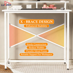 Lukzer X-Support Study Table with Monitor Riser for Home Office (MST-009/White & White)