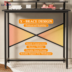 Lukzer X-Support Study Table with Monitor Riser for Home Office (MST-009/Black & Black)