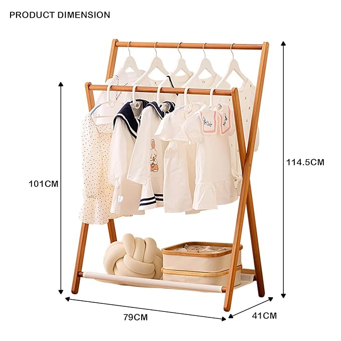 Lukzer X-Shape Bamboo Clothes Rack with Double Hanging Rods & Storage Shelf