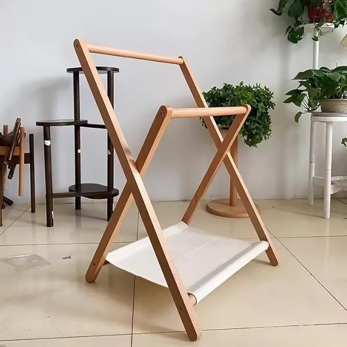 Lukzer X-Shape Bamboo Clothes Rack with Double Hanging Rods & Storage Shelf