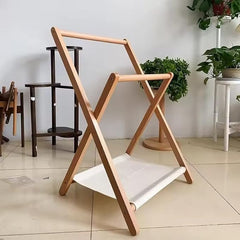 Lukzer X-Shape Bamboo Clothes Rack with Double Hanging Rods & Storage Shelf