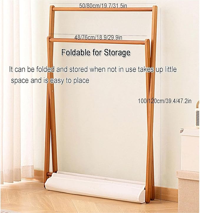 Lukzer X-Shape Bamboo Clothes Rack with Double Hanging Rods & Storage Shelf
