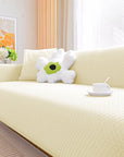 Jacquard Sofa Cover (Pastel Yellow Curved Diamond Pattern)