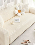 Jacquard Sofa Cover (Pastel Yellow Wavy Stripes Pattern)