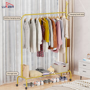 Lukzer Single Pole Portable Metal Garment Rack with Bottom Shelf (MGR-007/Gold)