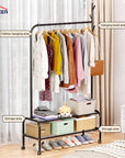 Lukzer Multipurpose Single Pole Metal Garment Rack with Wheels & 2 Bottom Shelves - (MGR-006) (White, Gold, Grey, Pink, Deep Sea, Black)