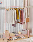 Lukzer Single Rod Garment Rack with Bottom Shelf | Cloth Organizer for Hanging Kurtas, Jackets, Bags in Bedroom, Office, Hostel & More (MGR-003)