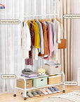 Lukzer Multipurpose Single Pole Metal Garment Rack with Wheels & 2 Bottom Shelves - (MGR-006) (White, Gold, Grey, Pink, Deep Sea, Black)
