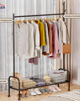 Lukzer Single Rod Garment Rack with Bottom Shelf | Cloth Organizer for Hanging Kurtas, Jackets, Bags in Bedroom, Office, Hostel & More (MGR-003)