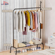 Lukzer Single Pole Portable Metal Garment Rack with Bottom Shelf (MGR-007/Black)