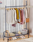 Lukzer Single Rod Garment Rack with Bottom Shelf | Cloth Organizer for Hanging Kurtas, Jackets, Bags in Bedroom, Office, Hostel & More (MGR-003)