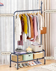 Lukzer Multipurpose Single Pole Metal Garment Rack with Wheels & 2 Bottom Shelves - (MGR-006) (White, Gold, Grey, Pink, Deep Sea, Black)