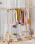 Lukzer Single Rod Garment Rack with Bottom Shelf | Cloth Organizer for Hanging Kurtas, Jackets, Bags in Bedroom, Office, Hostel & More (MGR-003)