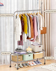 Lukzer Multipurpose Single Pole Metal Garment Rack with Wheels & 2 Bottom Shelves - (MGR-006) (White, Gold, Grey, Pink, Deep Sea, Black)