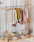 Lukzer Single Rod Garment Rack with Bottom Shelf | Cloth Organizer for Hanging Kurtas, Jackets, Bags in Bedroom, Office, Hostel & More (MGR-003)