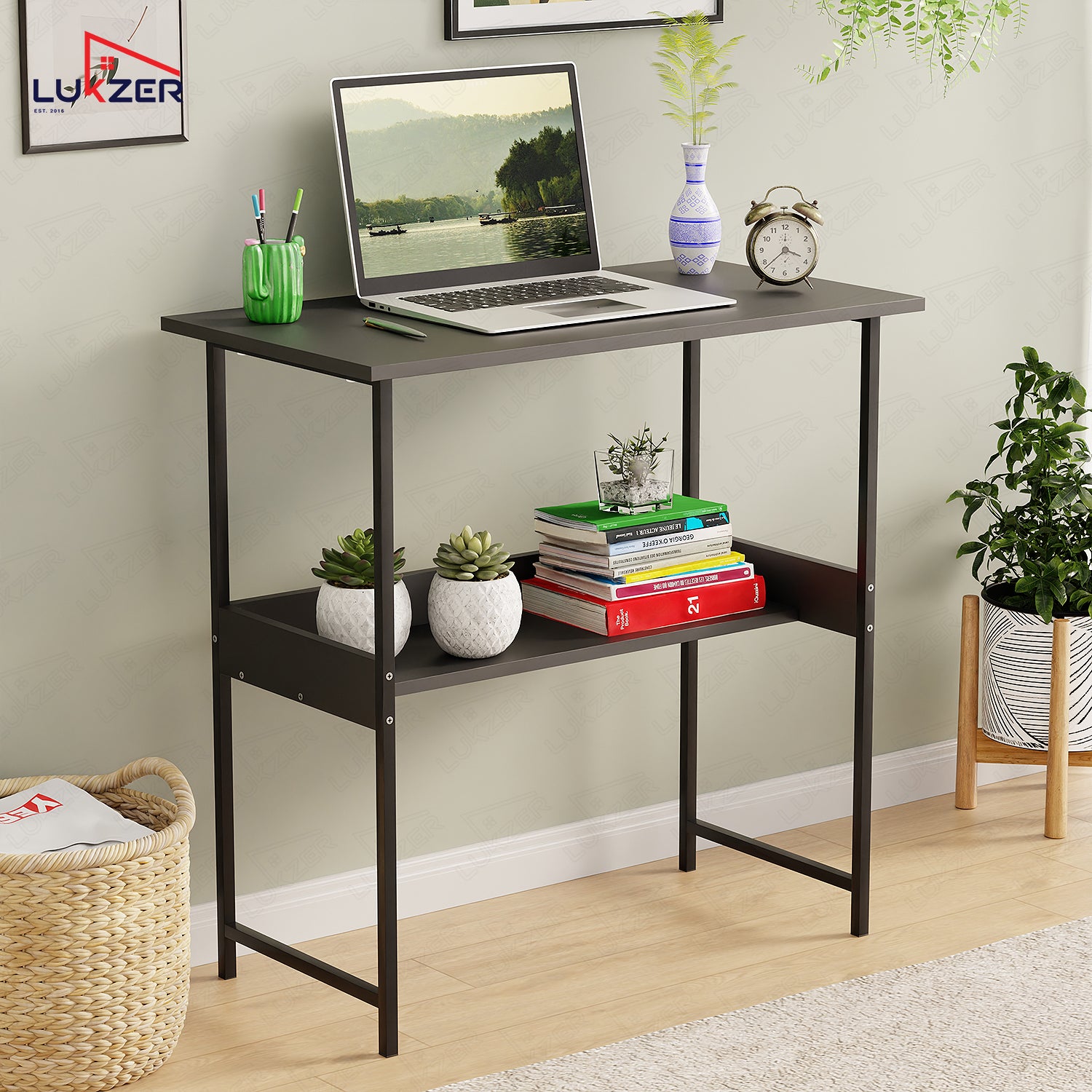 Lukzer Metal & Engineered Wood Kids Study Table with Open Shelf (MST-004S/Black & Black)