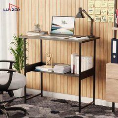 Lukzer Metal & Engineered Wood Kids Study Table with Open Shelf (MST-004S/Black & Black)