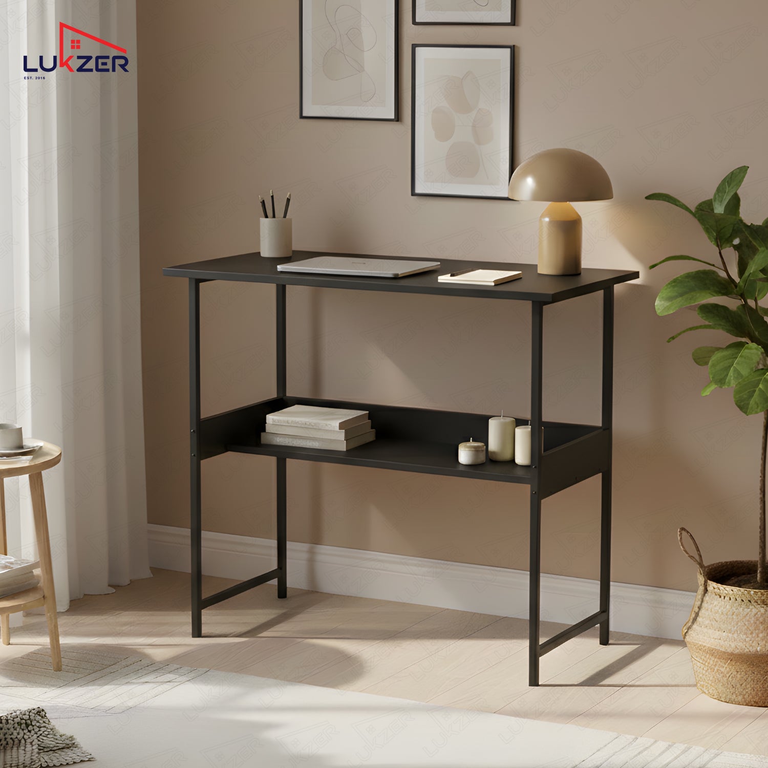 Lukzer Metal & Engineered Wood Kids Study Table with Open Shelf (MST-004S/Black & Black)