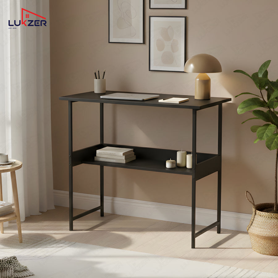 Lukzer Metal & Engineered Wood Kids Study Table with Open Shelf (MST-004S/Black & Black)