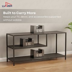 Lukzer Metal & Engineered Wood TV Unit Stand with Open Shelves (MTU-001) Black & Black