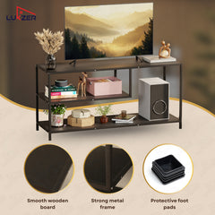 Lukzer Metal & Engineered Wood TV Unit Stand with Open Shelves (MTU-001) Black & Black