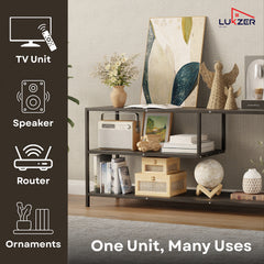 Lukzer Metal & Engineered Wood TV Unit Stand with Open Shelves (MTU-001) Black & Black
