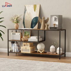 Lukzer Metal & Engineered Wood TV Unit Stand with Open Shelves (MTU-001) Black & Oak Brown
