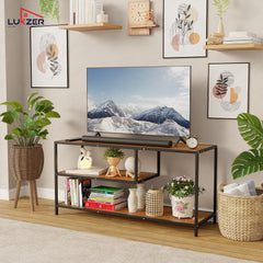 Lukzer Metal & Engineered Wood TV Unit Stand with Open Shelves (MTU-001) Black & Oak Brown