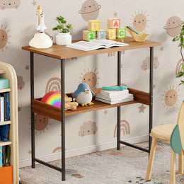 Lukzer Metal & Engineered Wood Kids Study Table with Open Shelf (MST-004S/Black & Oak Brown)