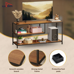 Lukzer Metal & Engineered Wood TV Unit Stand with Open Shelves (MTU-001) Black & Oak Brown