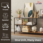 Lukzer Metal & Engineered Wood TV Unit Stand with Open Shelves | Ideal for TVs Up to 43 Inch (MTU-001)