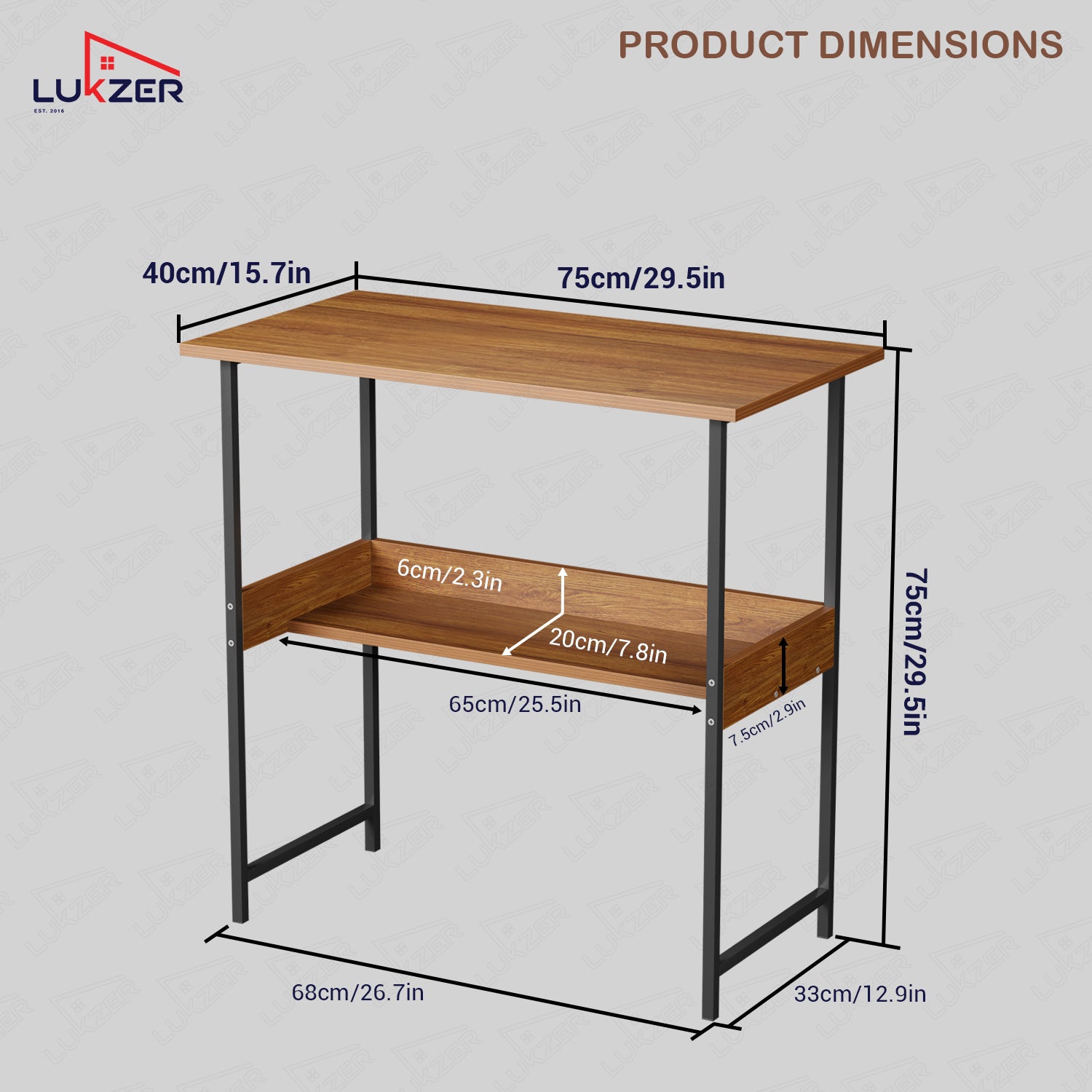 Lukzer Metal & Engineered Wood Kids Study Table with Open Shelf (MST-004S/Black & Oak Brown)