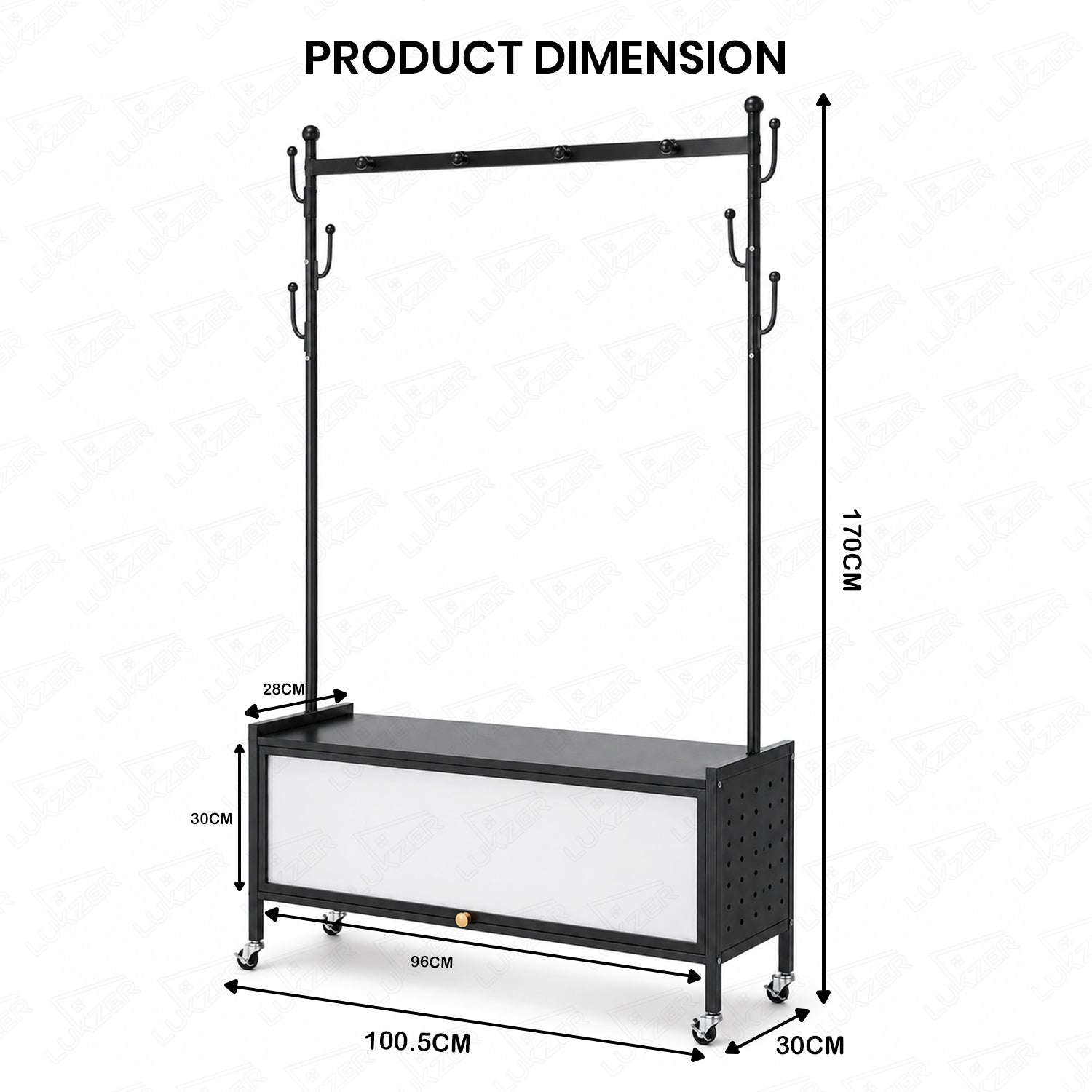 Lukzer Metal Garment Rack with Dust-Proof Storage Shelf & Multiple Hooks (Black)