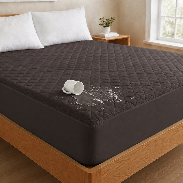 Lukzer Quilted Cotton Waterproof Mattress Protector Dark Brown (MTP-QDB-001)