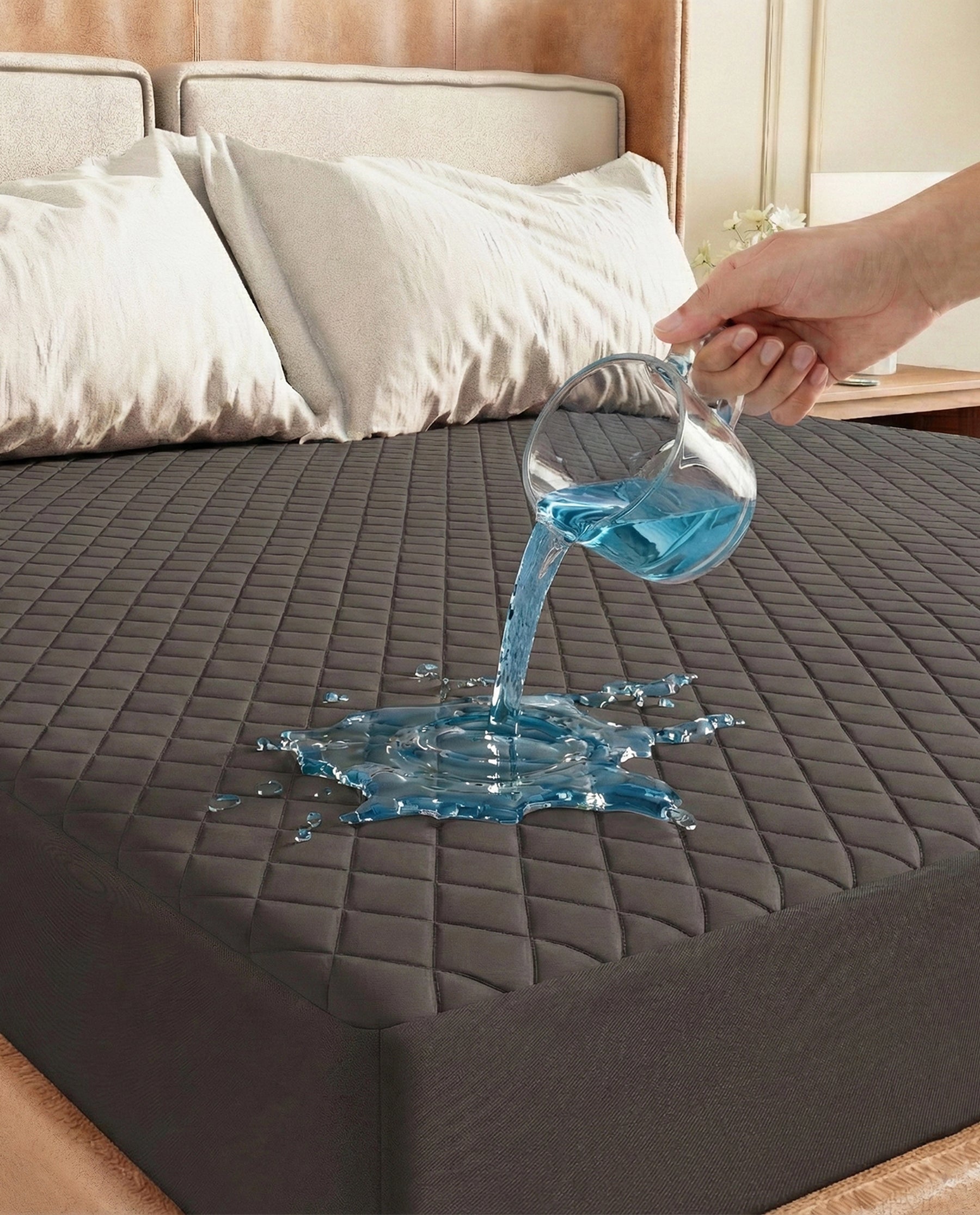 Lukzer Quilted Cotton Waterproof Mattress Protector Dark Brown (MTP-QDB-001)