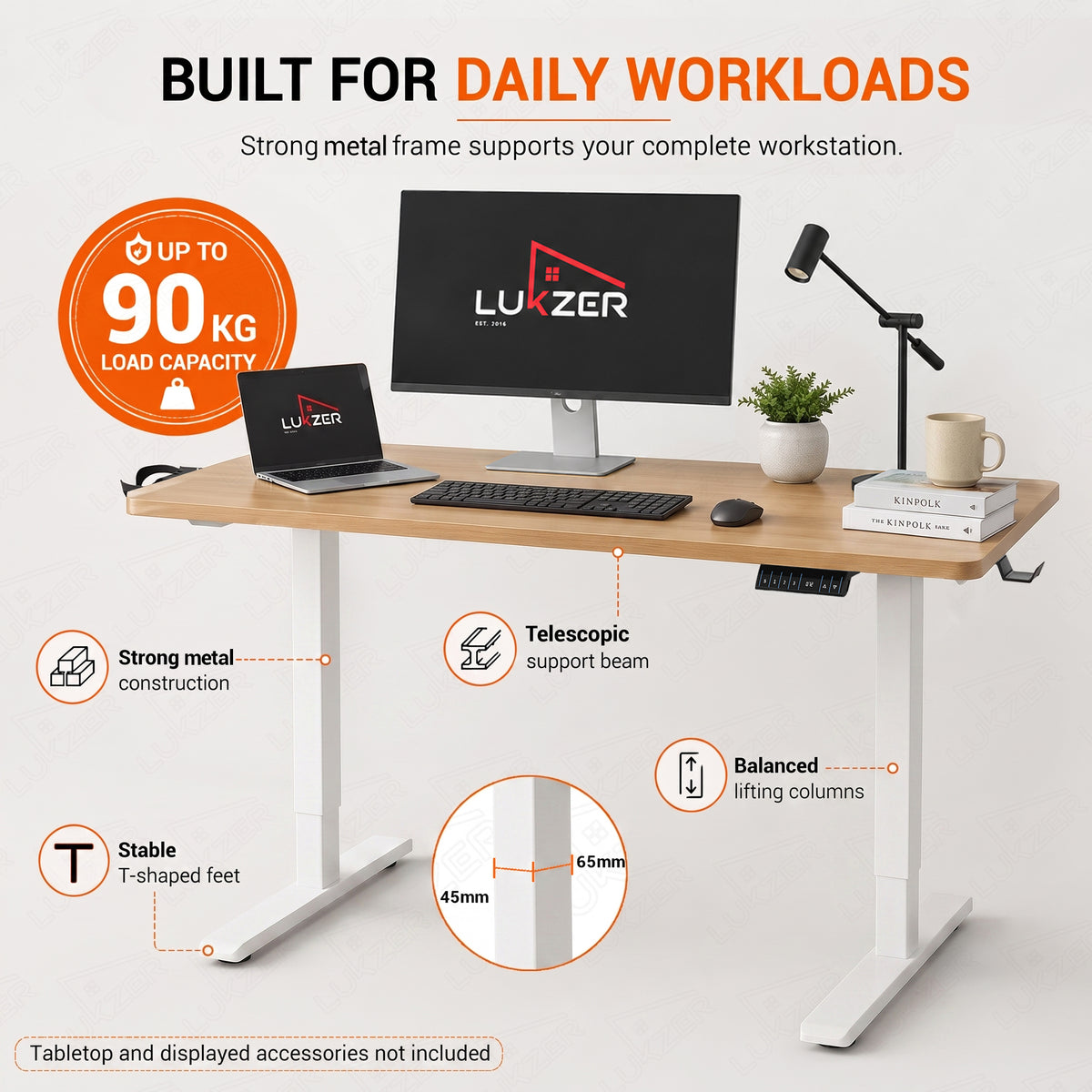Lukzer Electric Height Adjustable Desk Frame with USB & Type-C Port on Control (EST-003/UC-F/White)