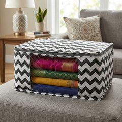 Lukzer 6 Pcs Zigzag Printed Large Size with Zip Closure & Mesh Window Saree Covers (Non-Woven)